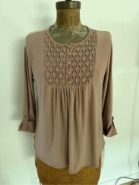 NWT Ava & Grace Tan Roll-Sleeve Blouse Sizes S, M & 1X